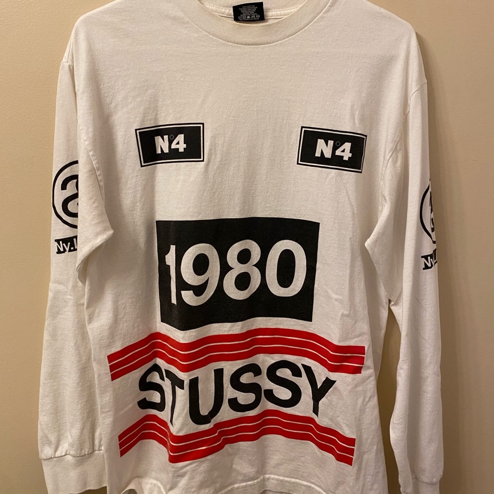 Stussy 1980 Stripe Long Sleeve Tee in White